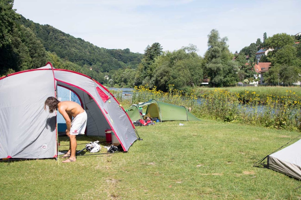 The morning after the night before (our tent is in the background)