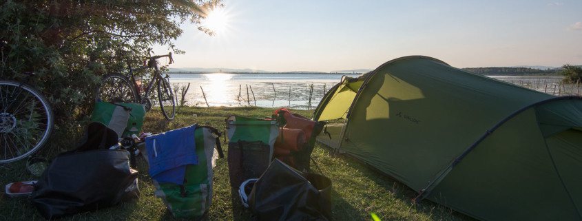 Wild camping by the Danube in Romania