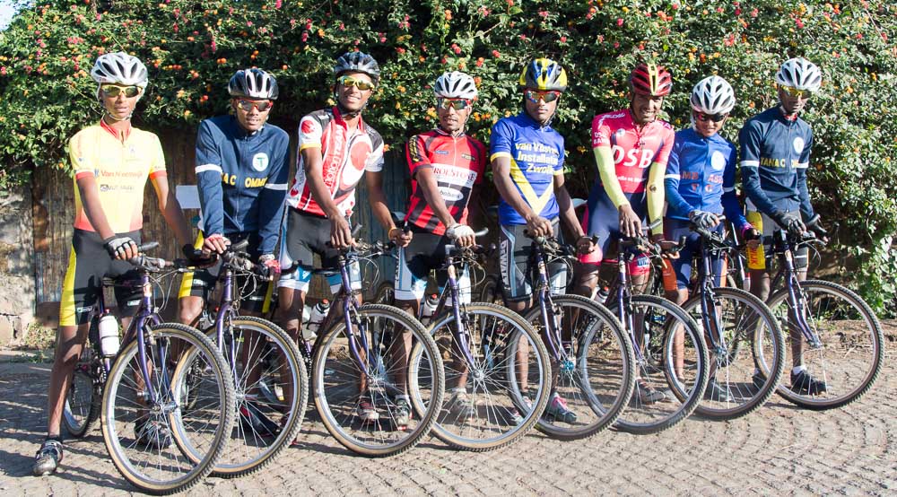 Some of the Amhara Regional Cycling Team prepare for a training ride