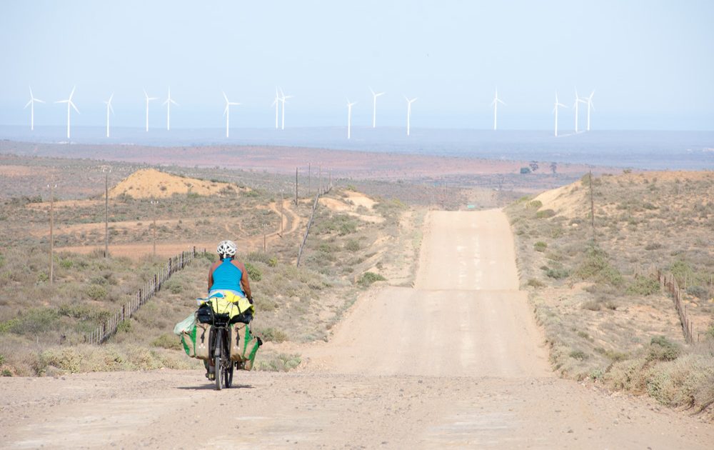 Cycling on gravel roads towards the north-west coast of South Africa